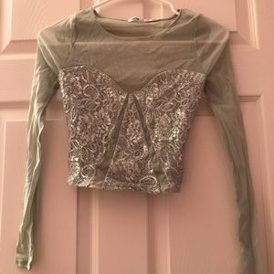 Kimchi Blue Mint Green Lace and Mesh Crop Top